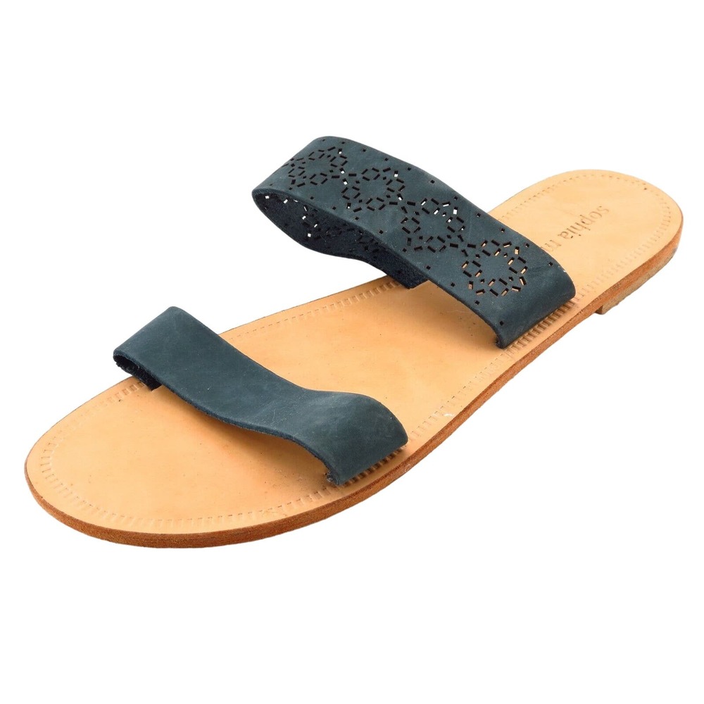 Sophia Milano Size 9 M Black Slides‎ Leather Women Sandal Shoes